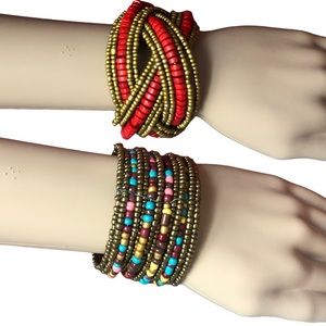 👛 (ANY 2/$15) Pair of Handmade Flexible Wire Beaded Cuff Bracelets